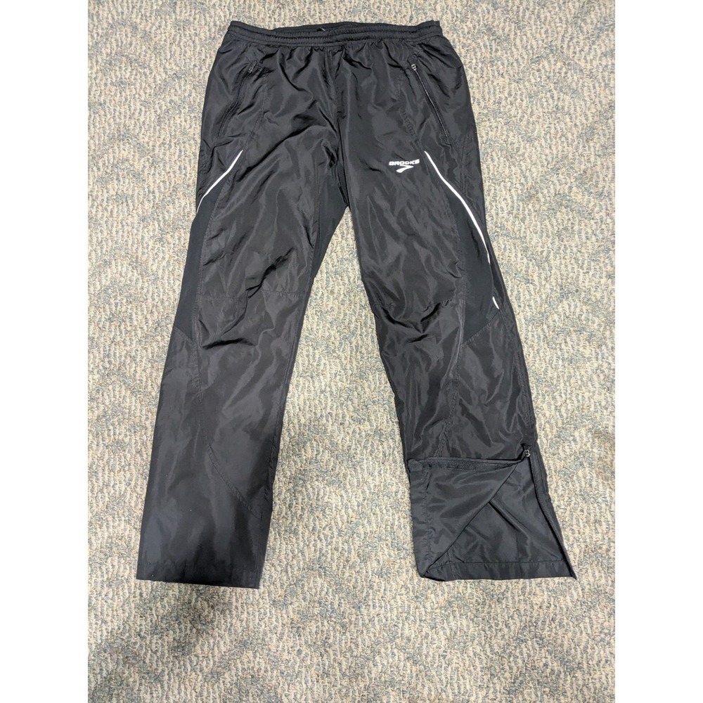 Brooks Men Black Shelter Technology Running Track Pants Reflective Size Medium